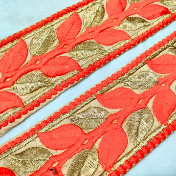 Orange Fancy Zari and Thread Work Embroidered Border