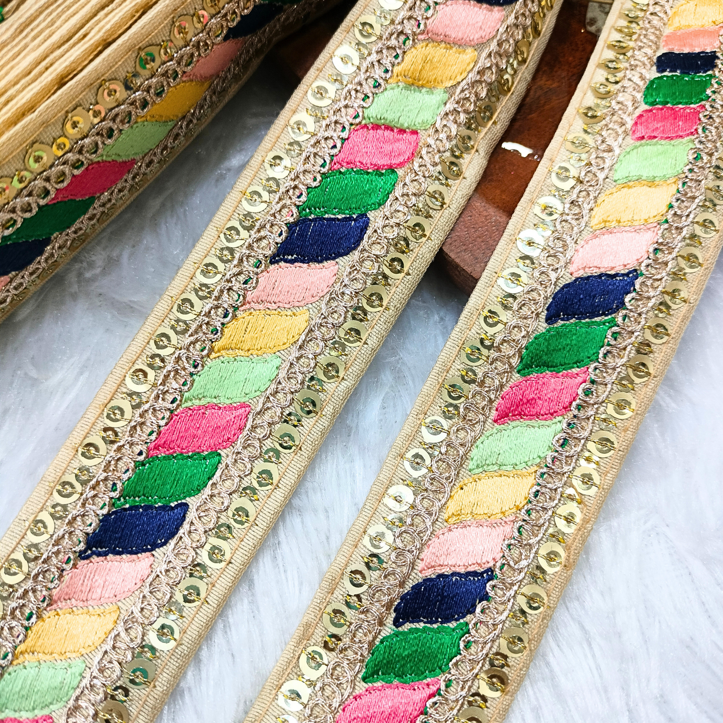 Beige Multicolor Embroidery Work Lace