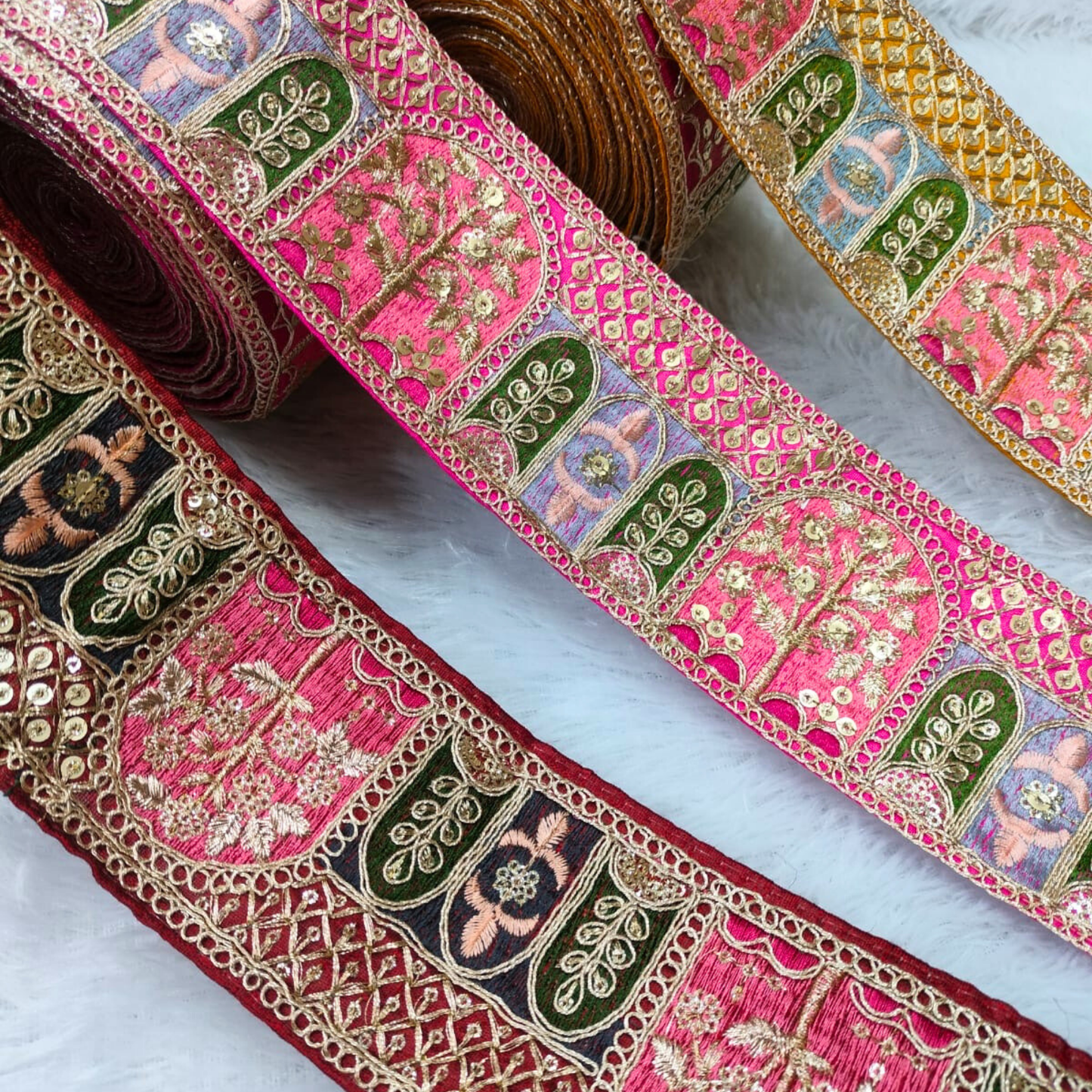 Blush Pink Multicolor Zari Work Lace