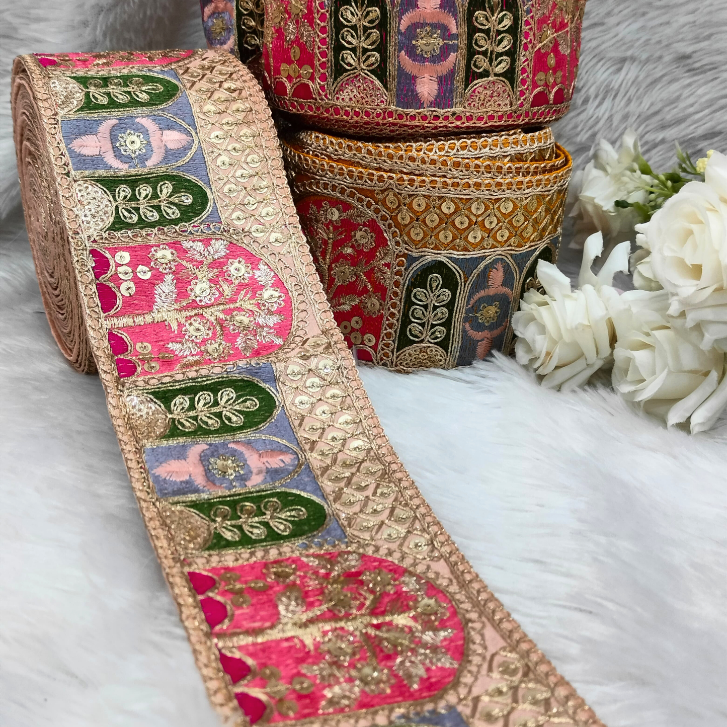 Blush Pink Multicolor Zari Work Lace