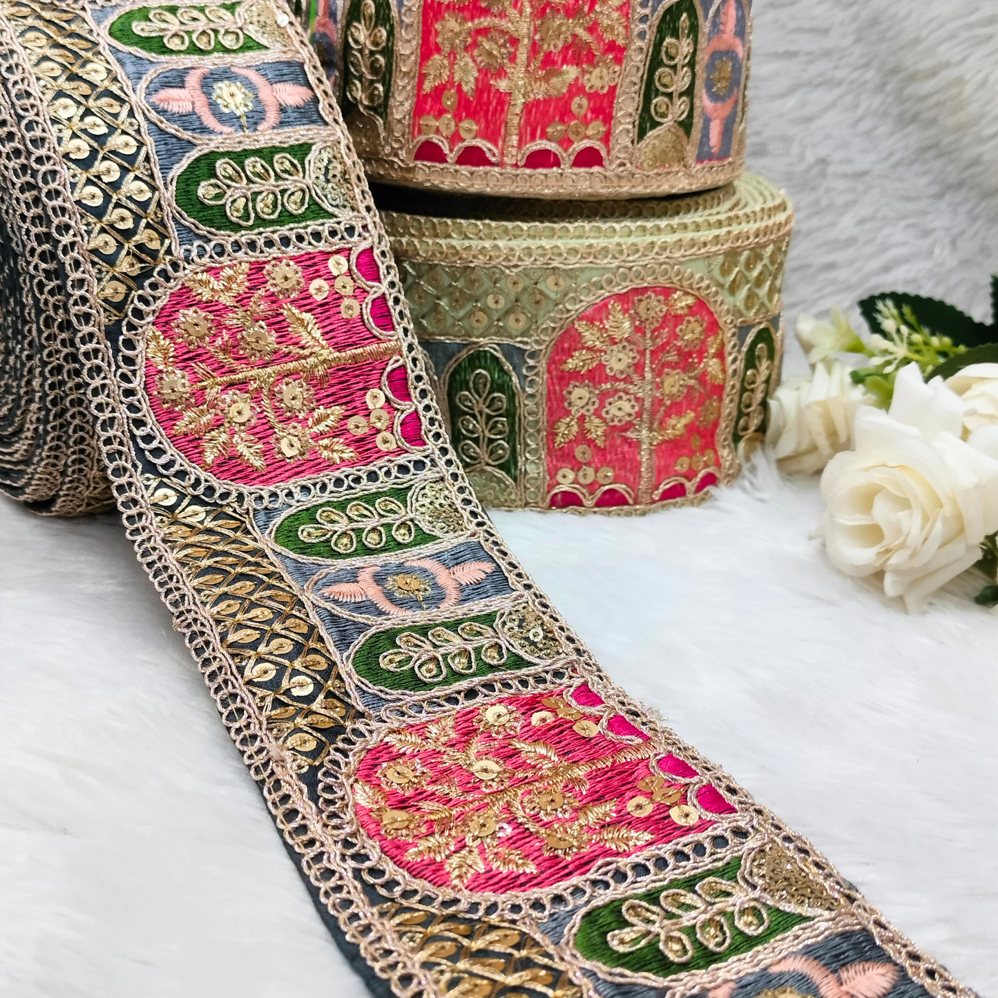 Blush Pink Multicolor Zari Work Lace