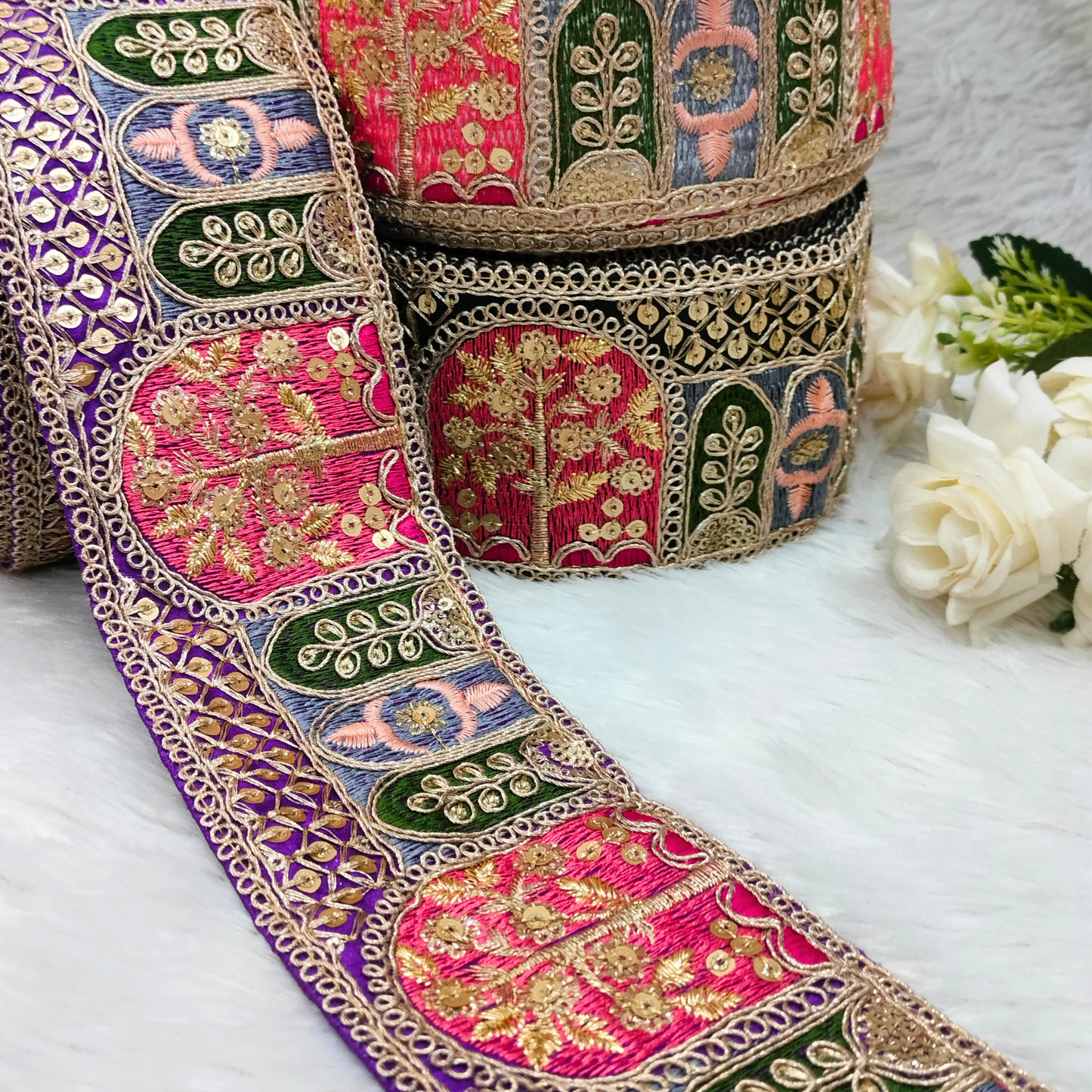 Blush Pink Multicolor Zari Work Lace