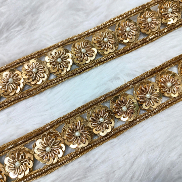 Antique Gold Floral Pearl Embroidered Lace