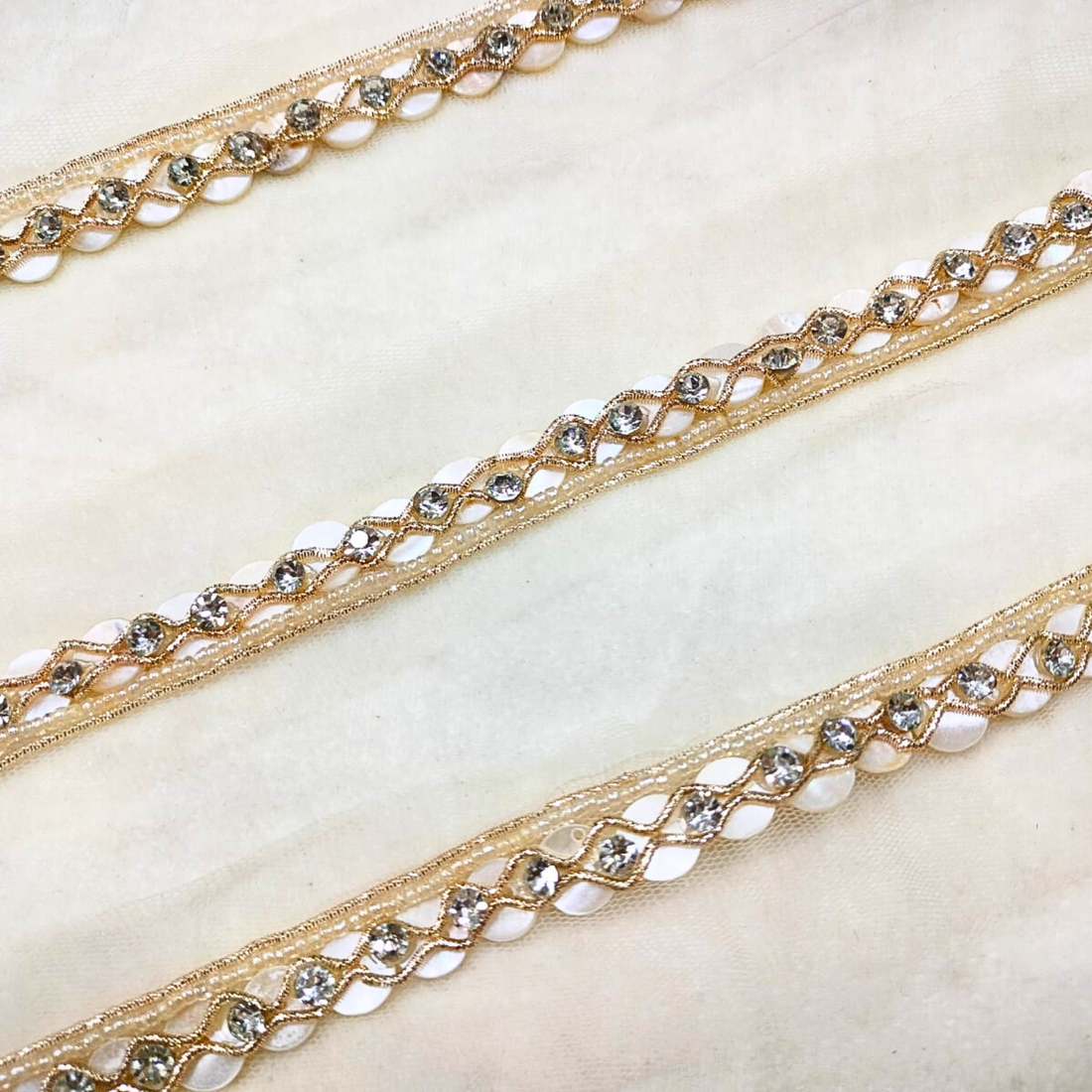 Light Gold And White Stone Embellished Handwork-Lace-Border