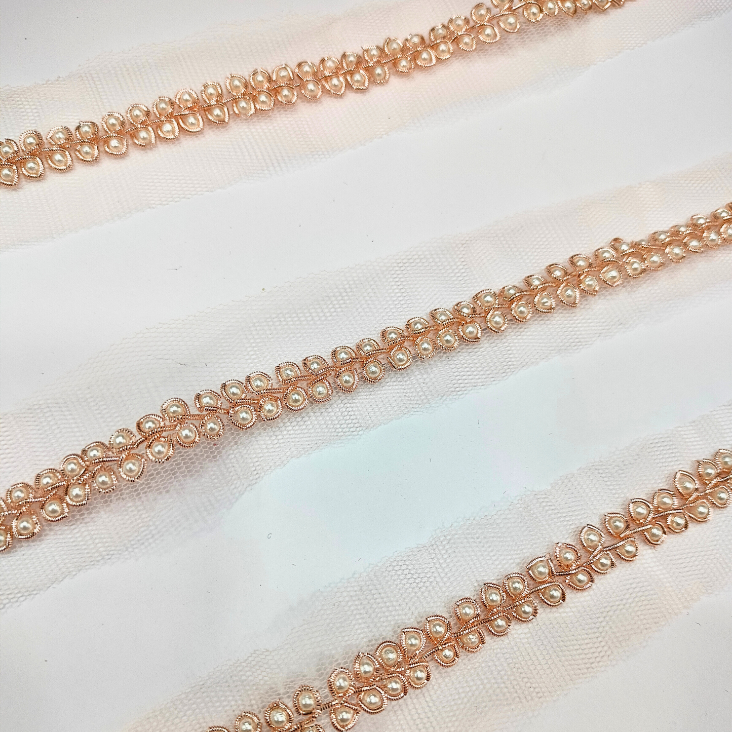 Rose Gold Pearl Embellished Handwork Trim