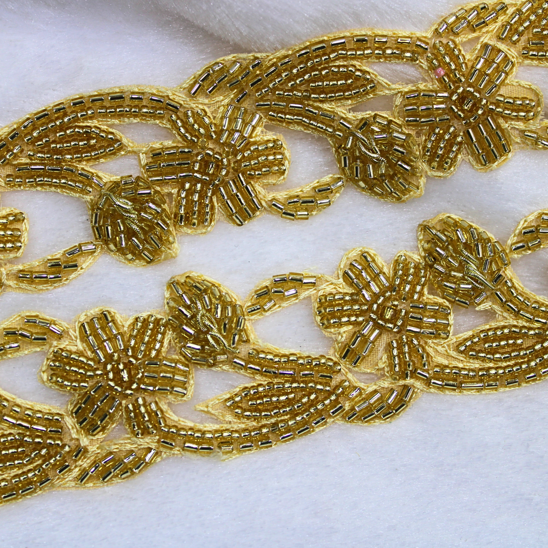 Golden Beads Embellished Handwork Lace