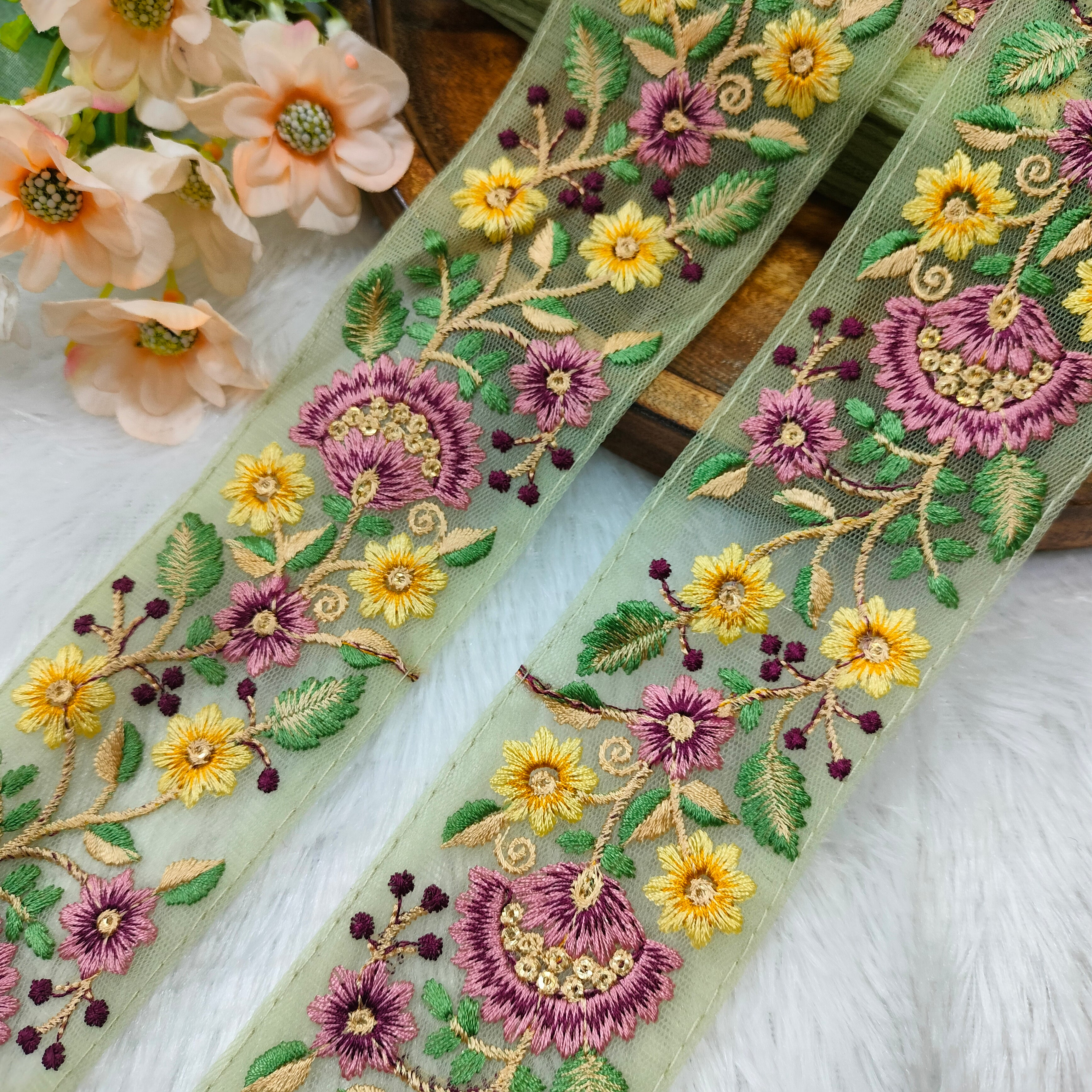 Floral Embroidered Net Lace