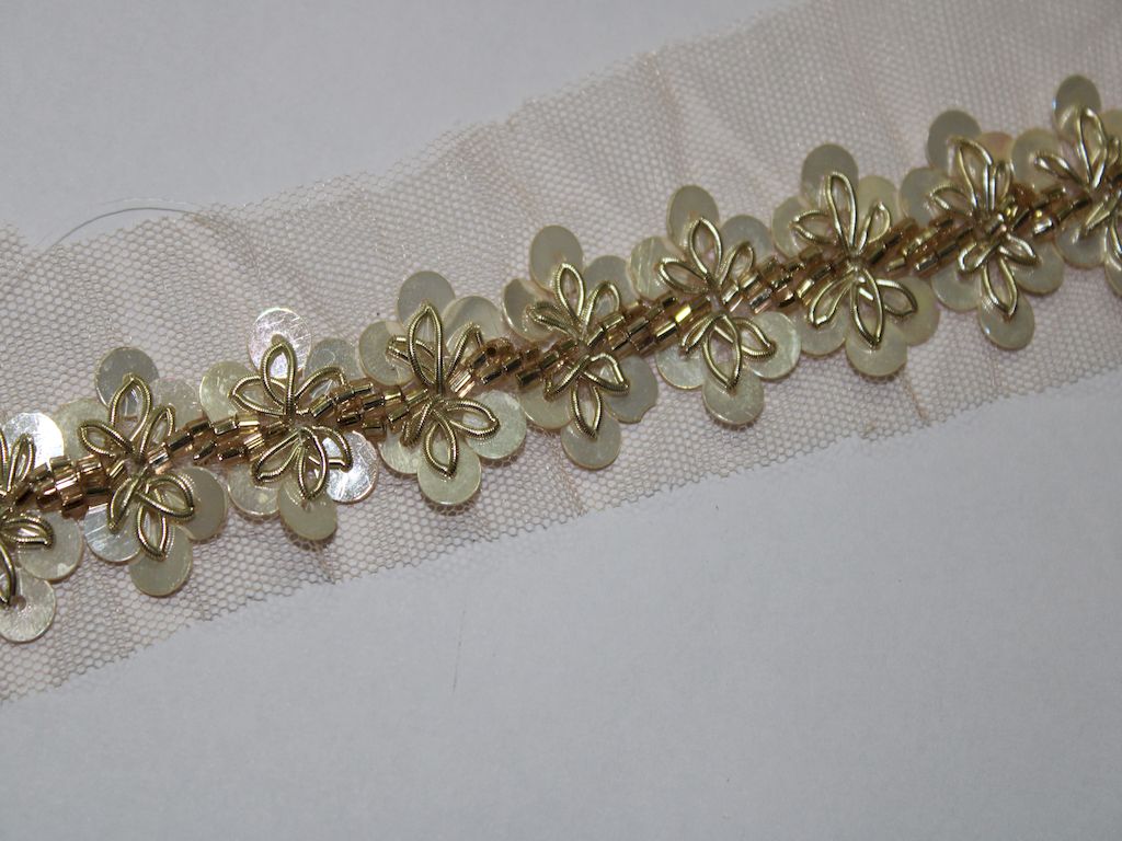 Golden Floral Sequin Embellished Handwork Trim