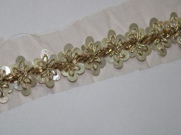 Golden Floral Sequin Embellished Handwork Trim