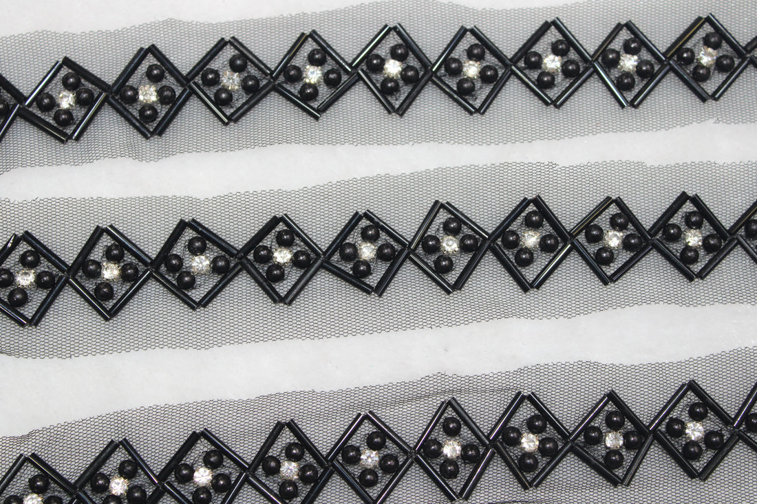 Black Embellished Handwork Lace Border