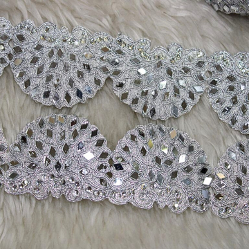Mirror and Stone Work Scalloped Embroidered Border