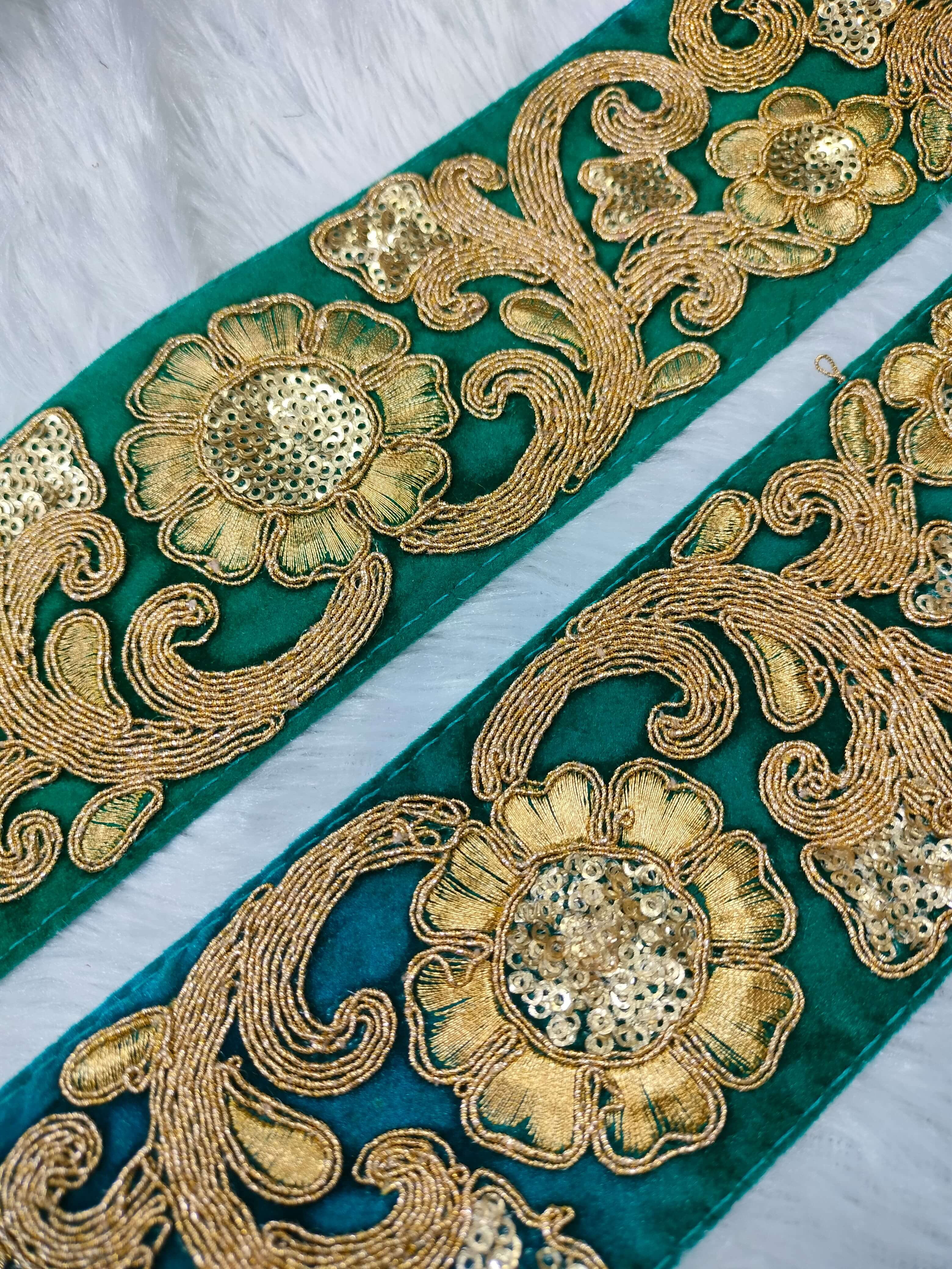 Green Fancy Zari and Thread Work Embroidered Border