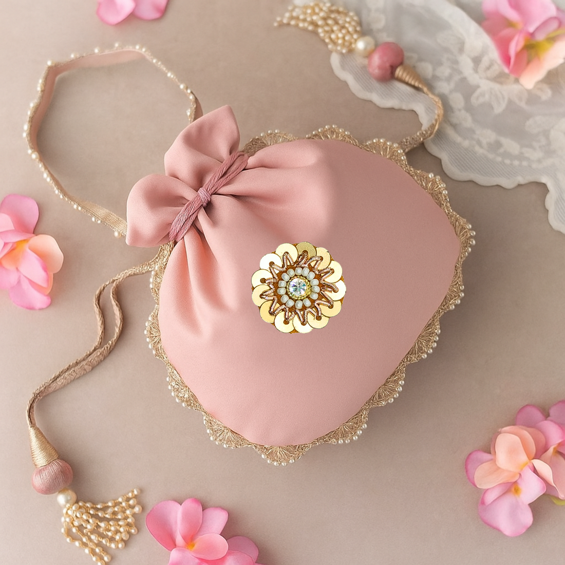 Rose Gold Zardozi Patch with Sequins & White Pearls