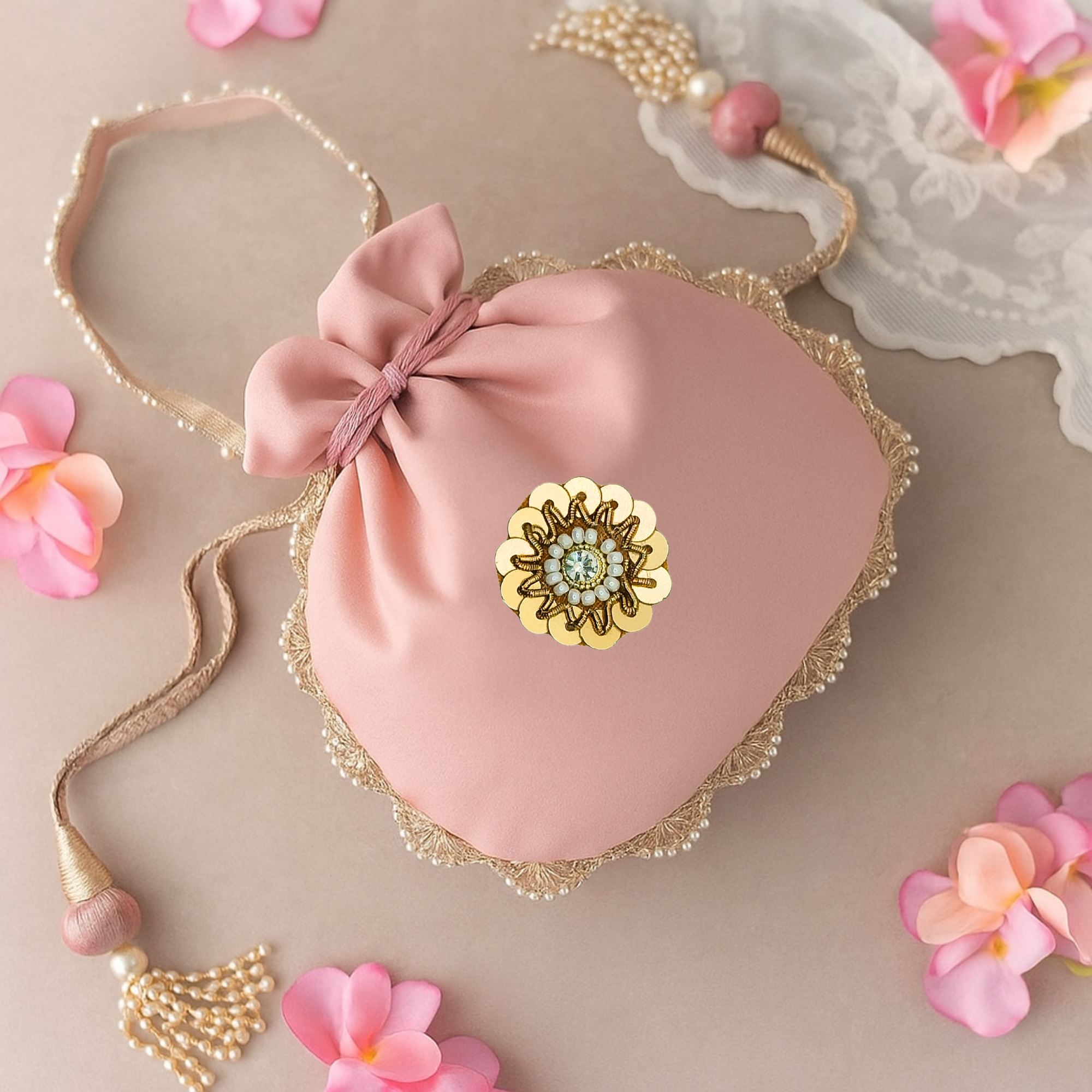 Antique Gold Zardozi Patch with Sequins & White Pearls