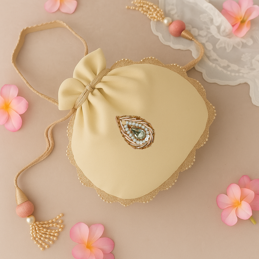 Elegant Rose Gold Drop Zardosi Patch