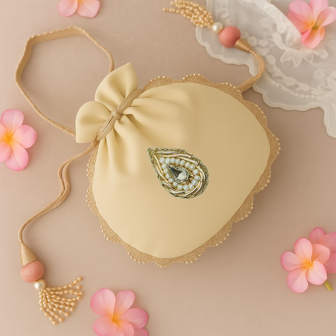 Elegant Light Gold Drop Zardozi Patch