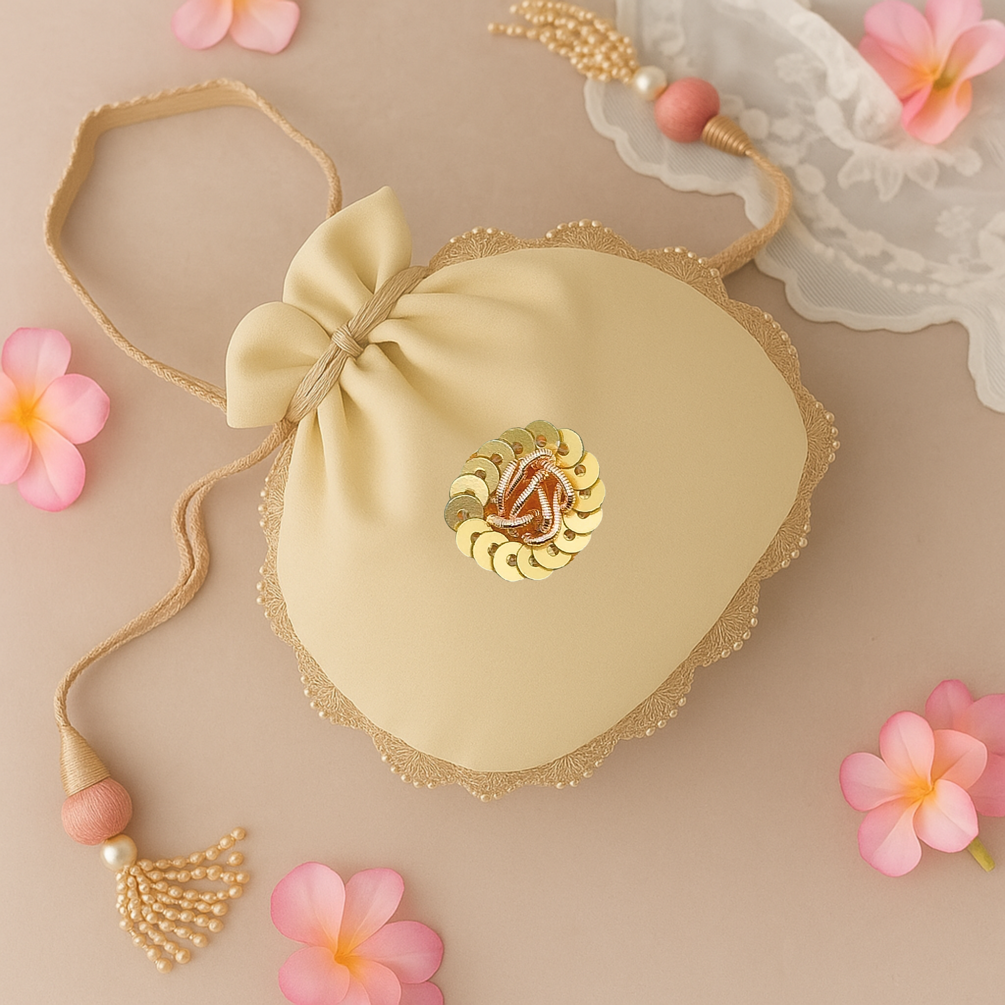 Elegant Rose Gold Sequin Zardozi Patch