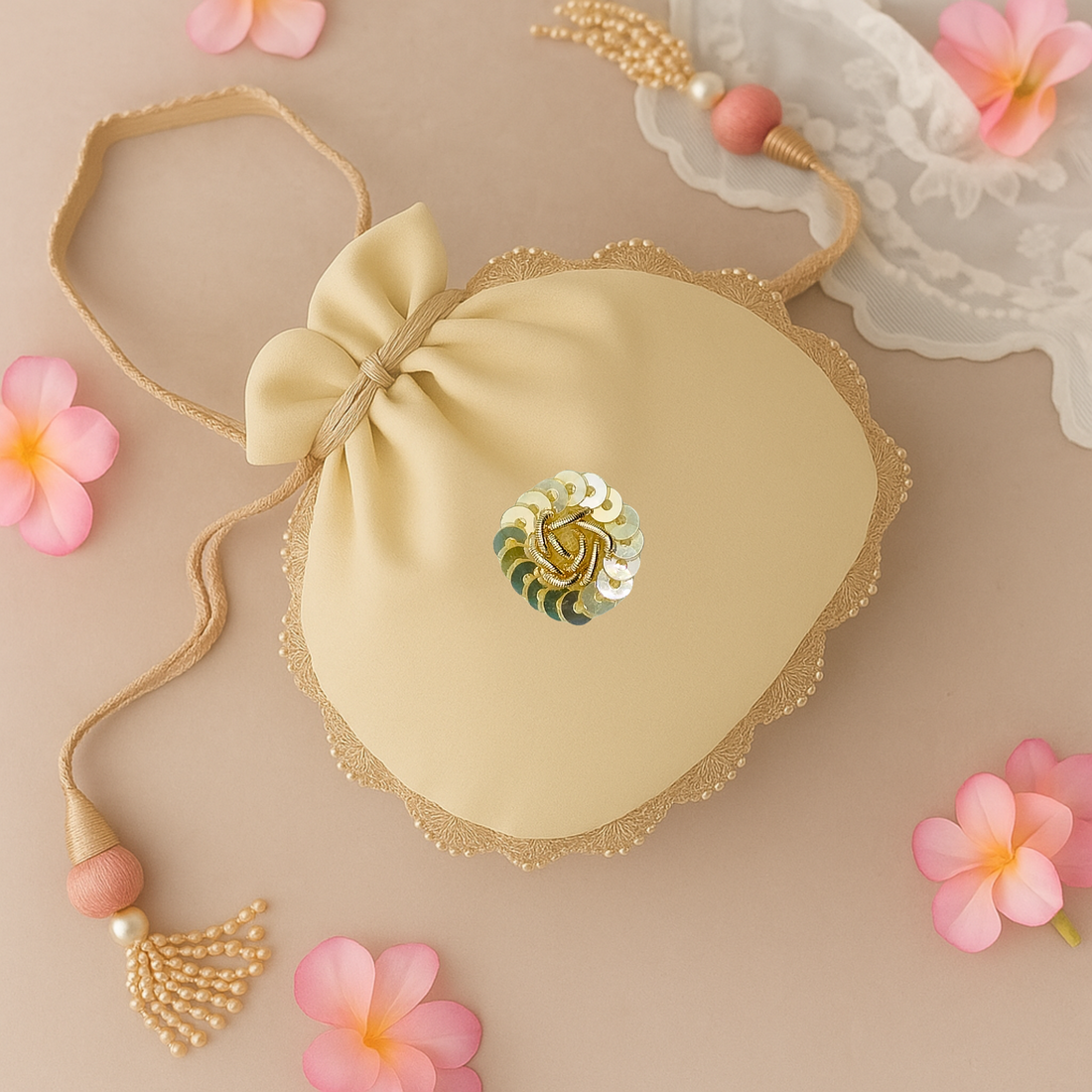 Elegant Light Gold & Gold Sequin Zardozi Patch