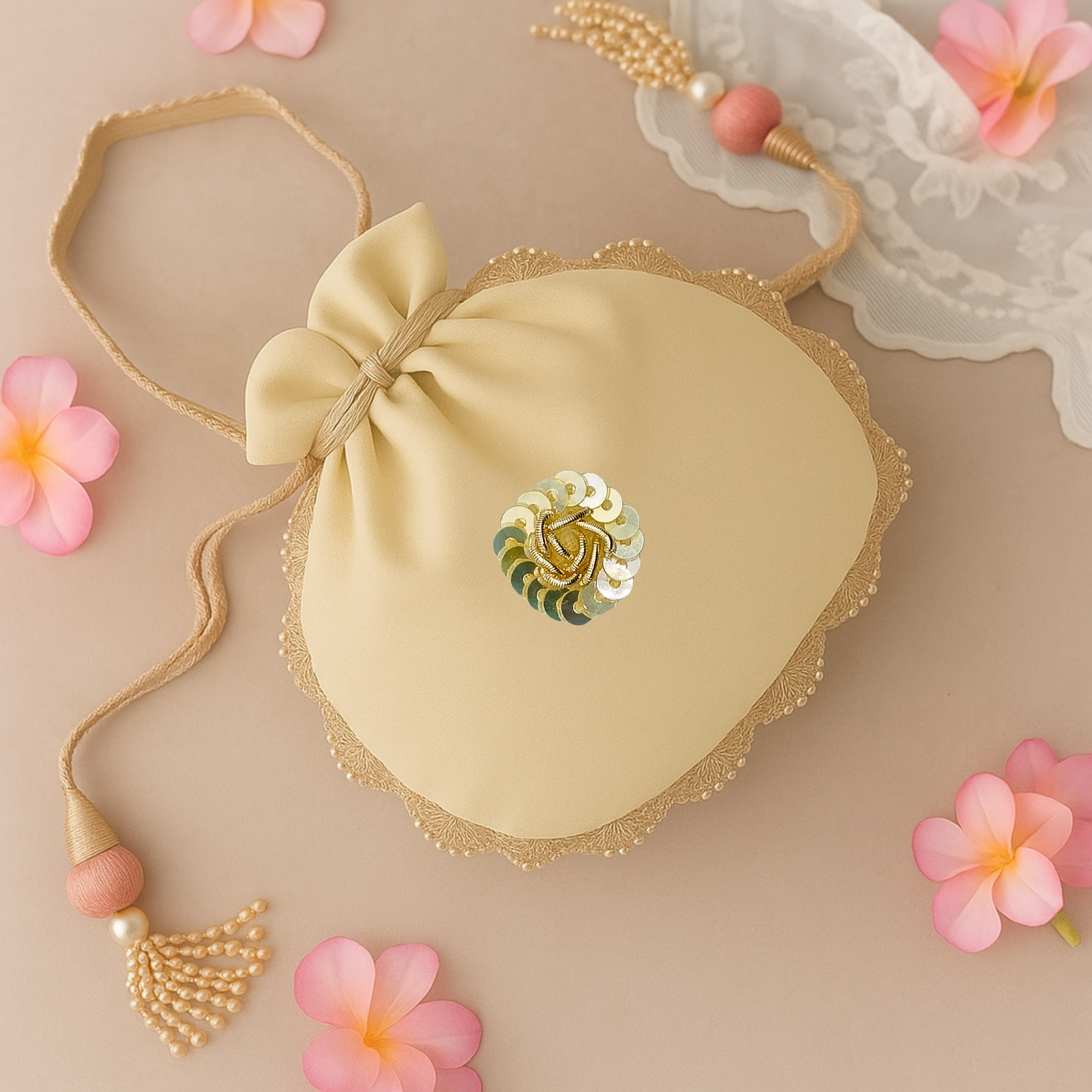 Elegant Light Gold & Gold Sequin Zardozi Patch