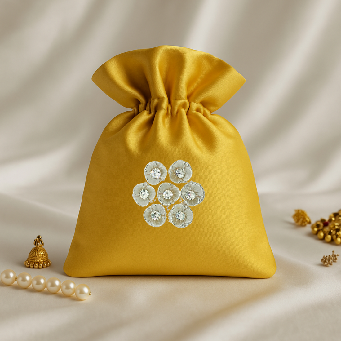 Delicate White Flower Zardosi Patch