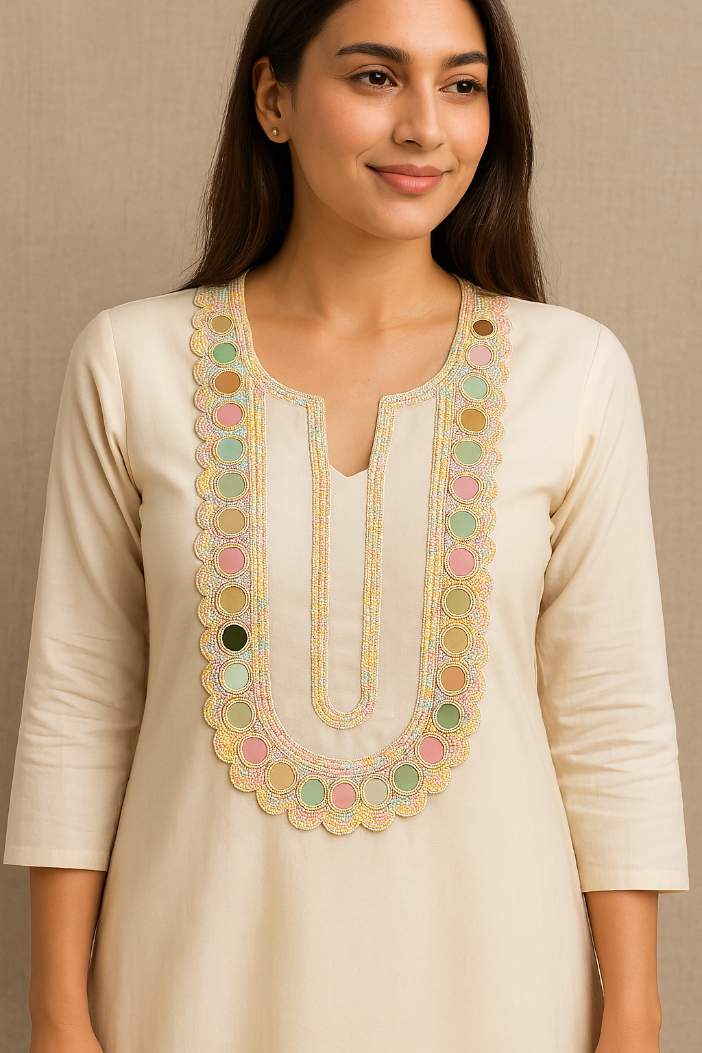 Handmade Multicolor Mirror Work Neck Patch