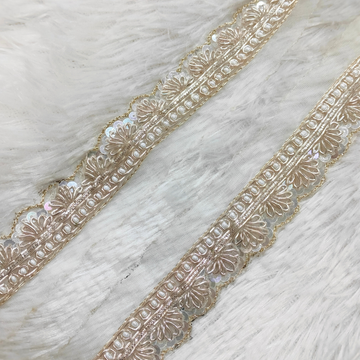 White Pearl Zari Scallop Lace