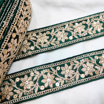 Dark Green Fancy Sequin Work Trim