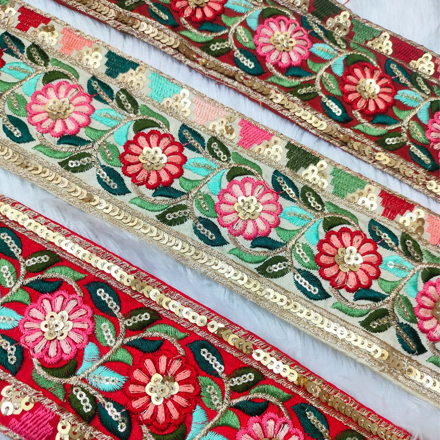 Bold Bright Red Multicolor Embroidered Trim