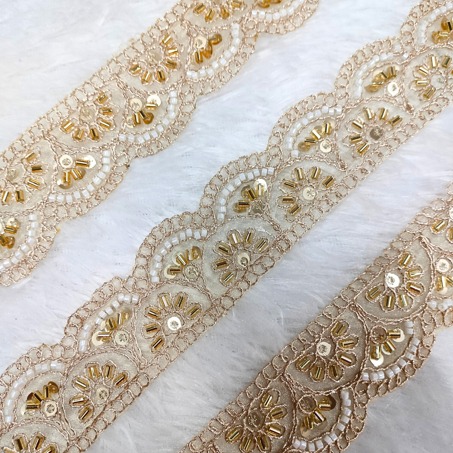 Embellished Golden Cutdana And Sequin Trim