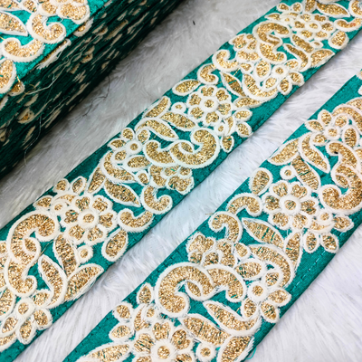 White & Gold Floral Embroidered Trim