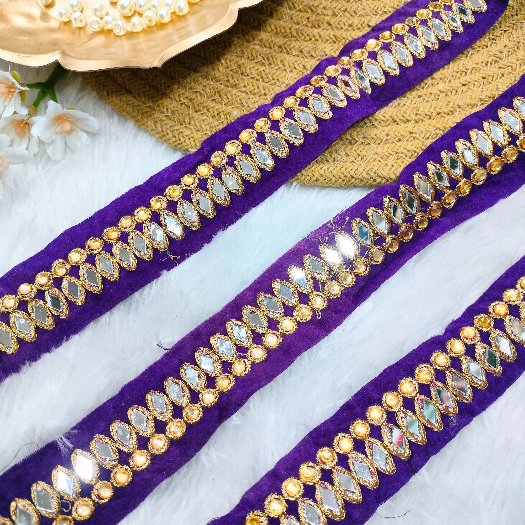 Purple Velvet Mirror Embellished Lace