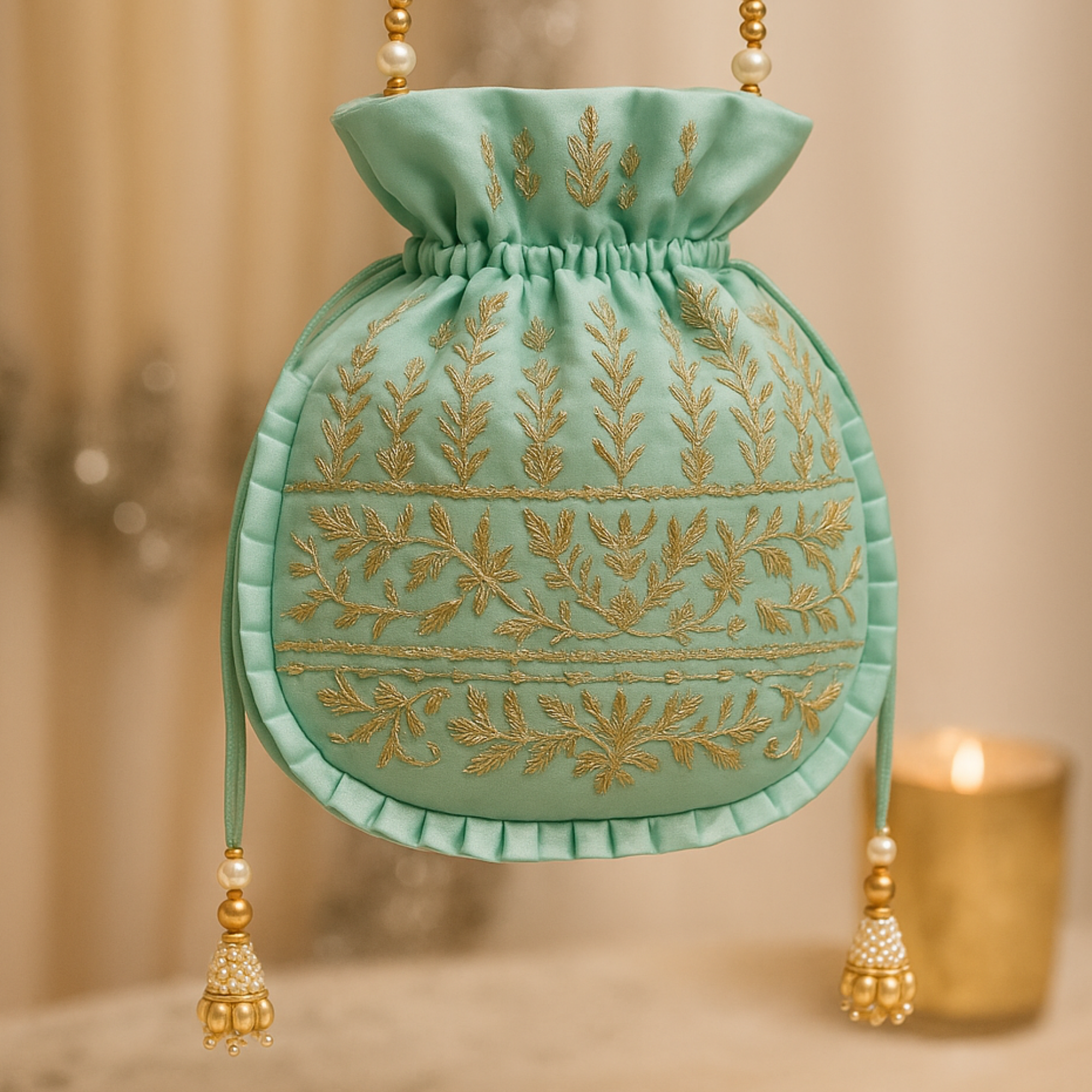 Mint Green Zardozi Potli Bag