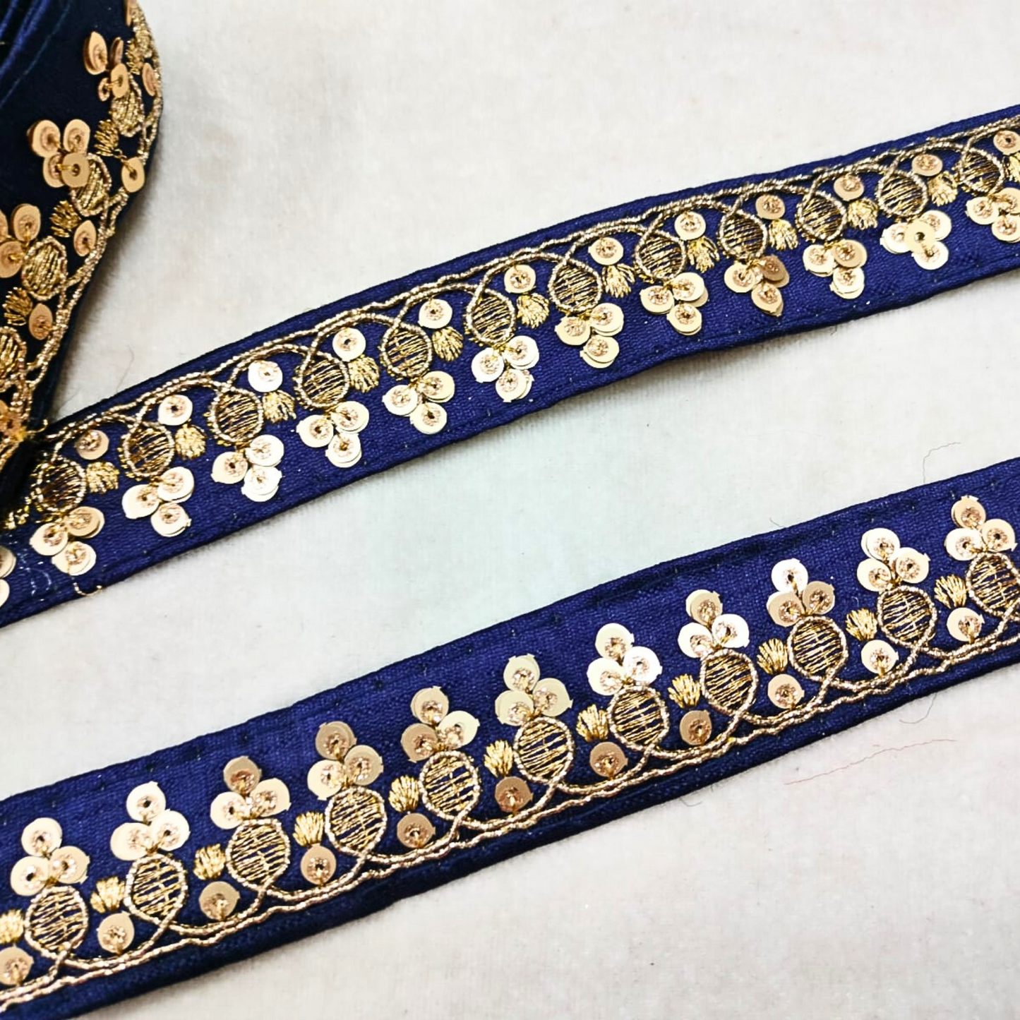 Navy Blue Fancy Sequin Trim