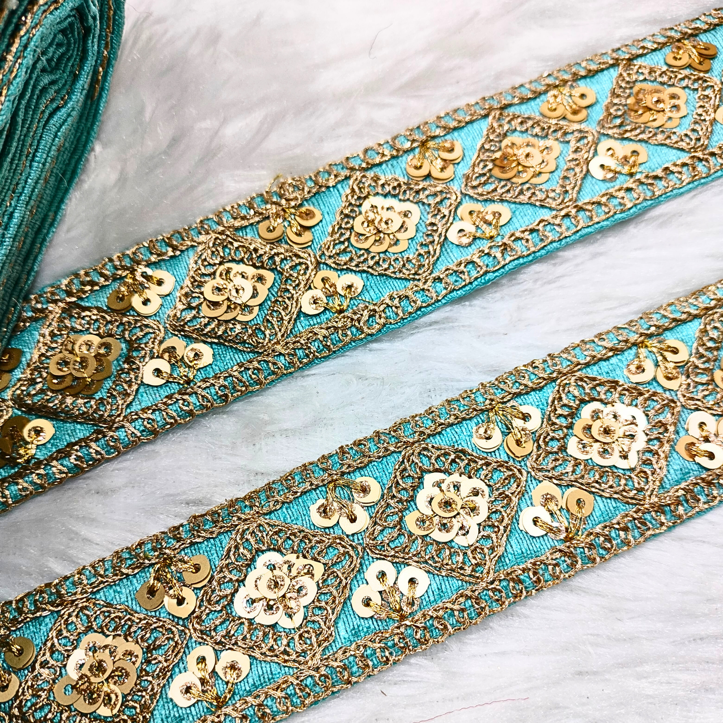 Light Blue Fancy Zari Embellished Trim