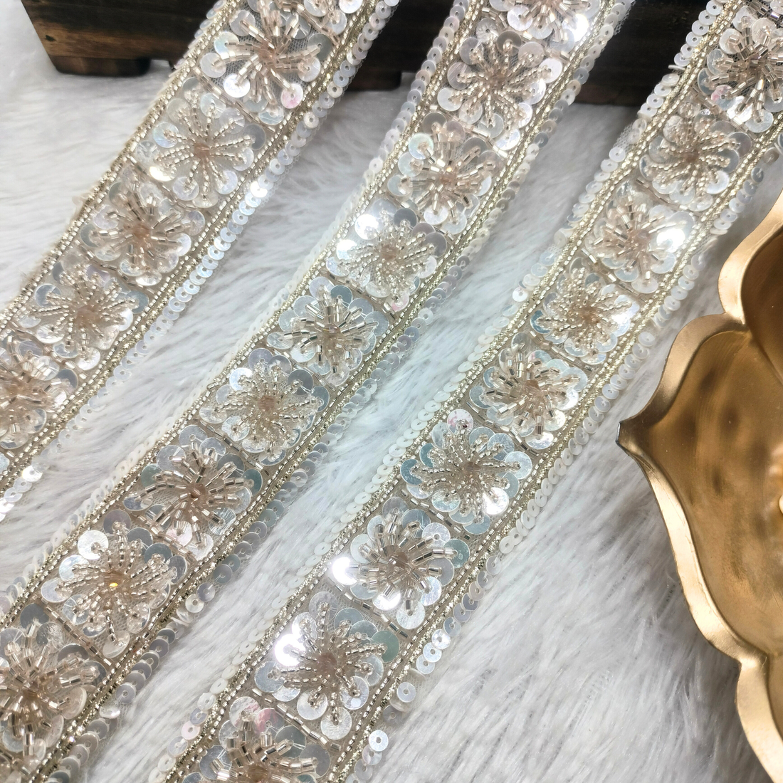 Embellished Square Floral Lace with Sequins & Beads