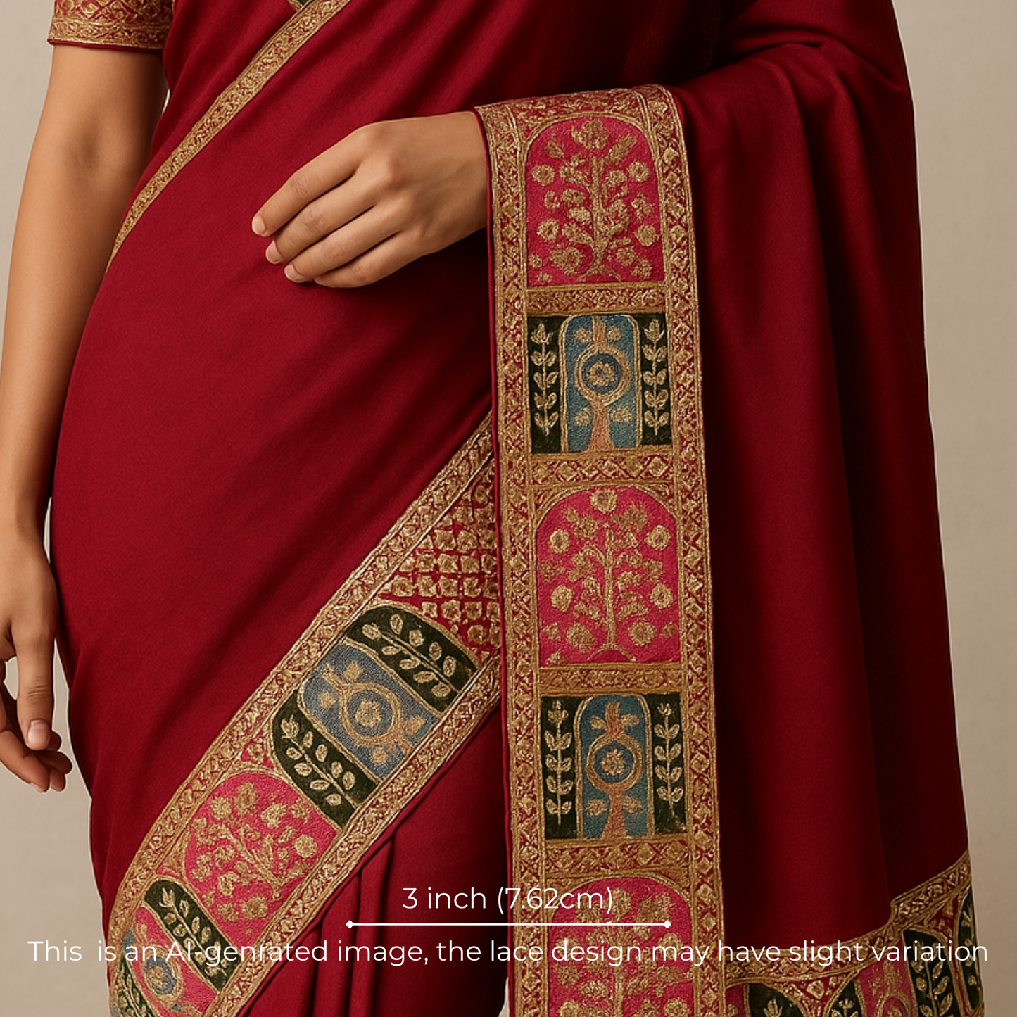 Red Multicolor Zari Work Lace