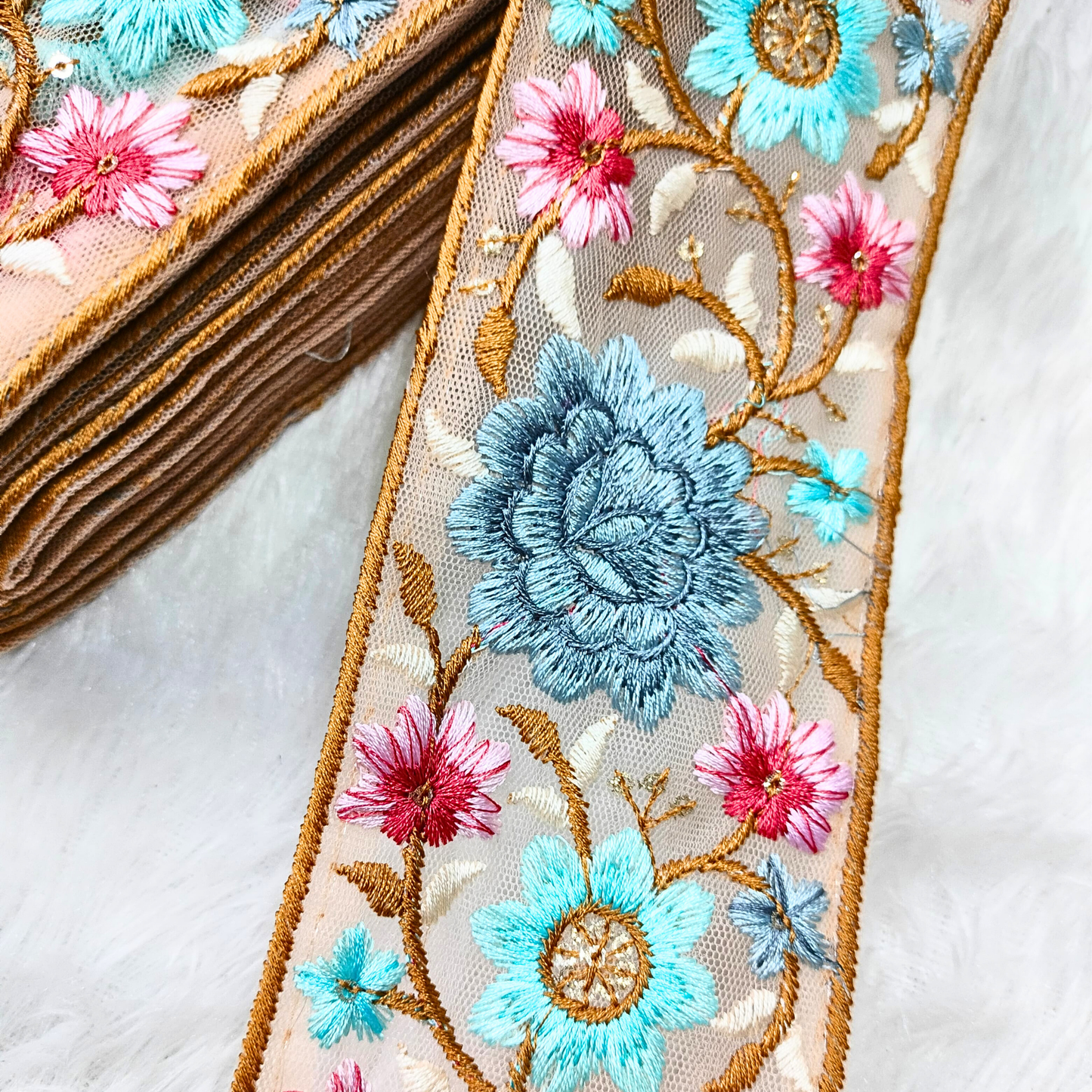 Elegant Multicolor Floral Embroidery Trim