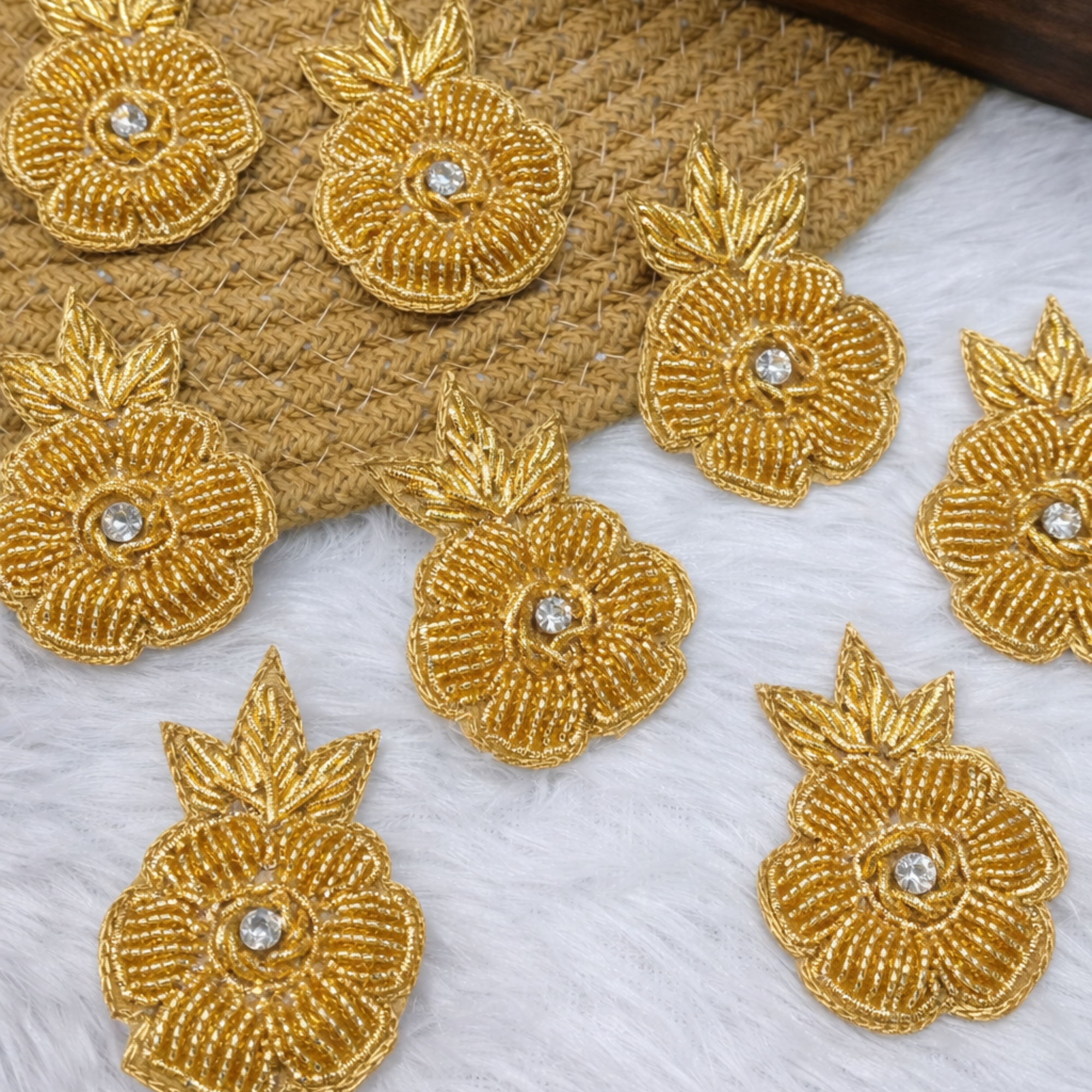 Handcrafted Gold Floral Zardozi Embroidered Patch