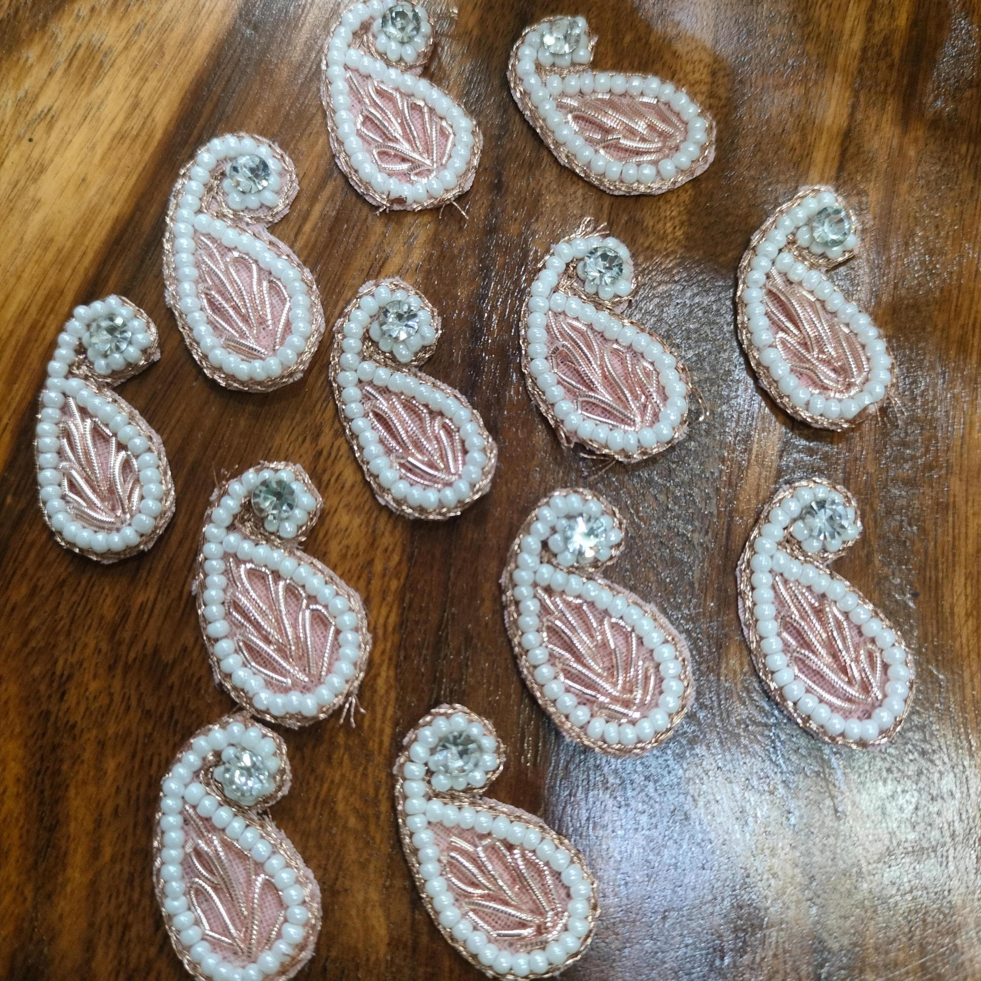 Rose Gold Zardozi Patch with White Pearls