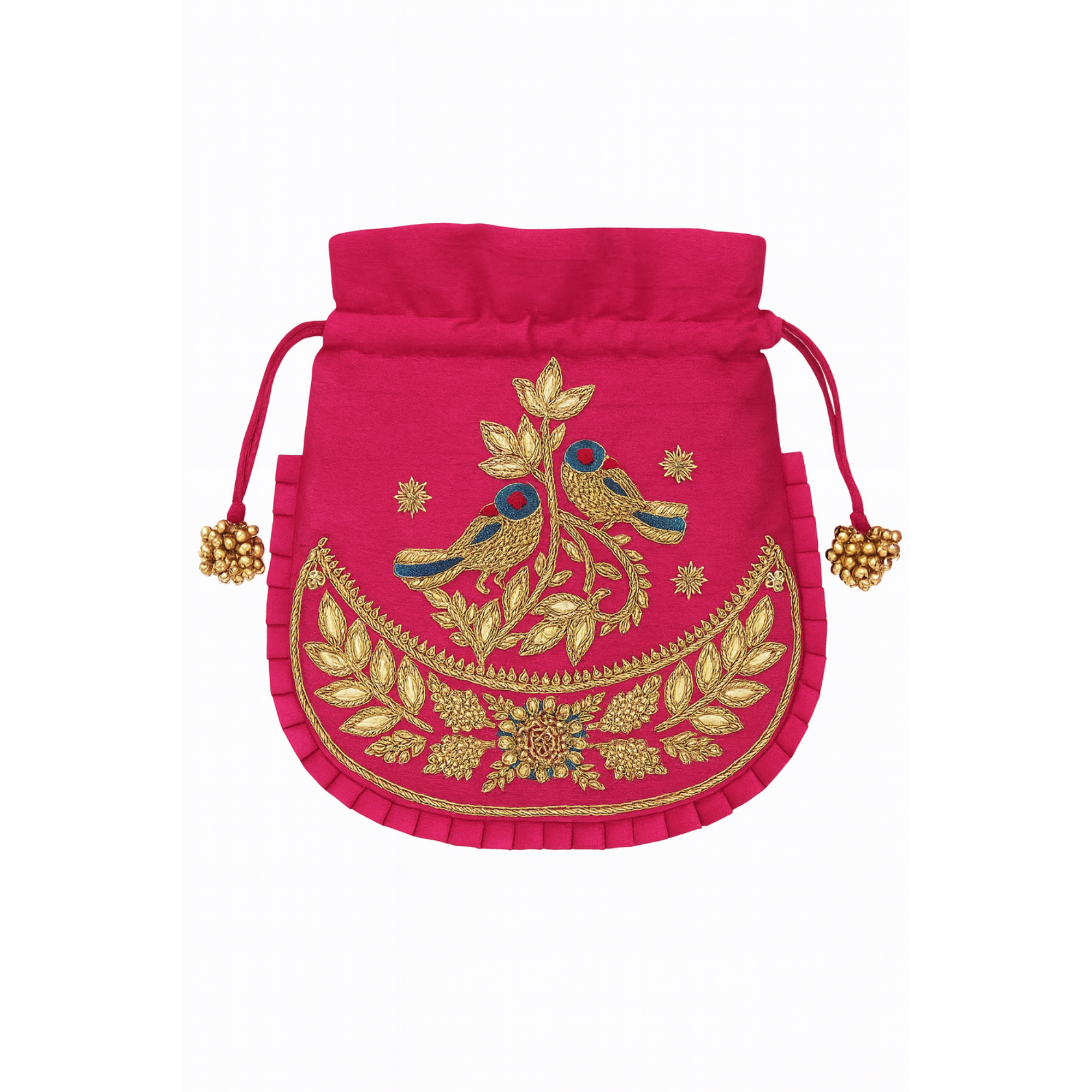 Red Regal Bird Embroidered Potli Bag