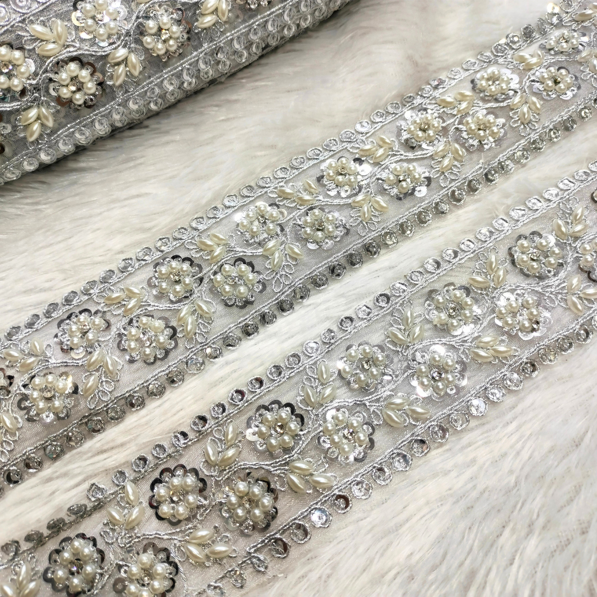 Silver Pearl Embellished Trim