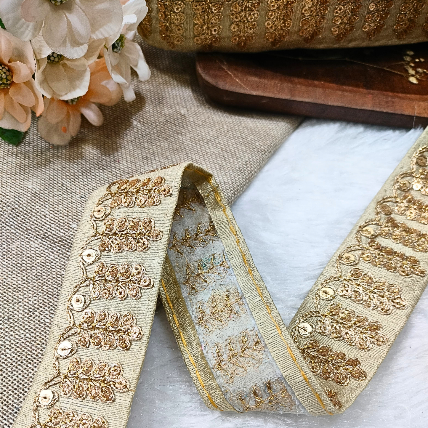 Beige Embellished Fancy Trim