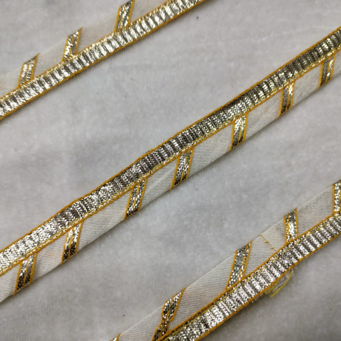 Gota Work Lace Trim Border with Diagonal Metallic Detailing