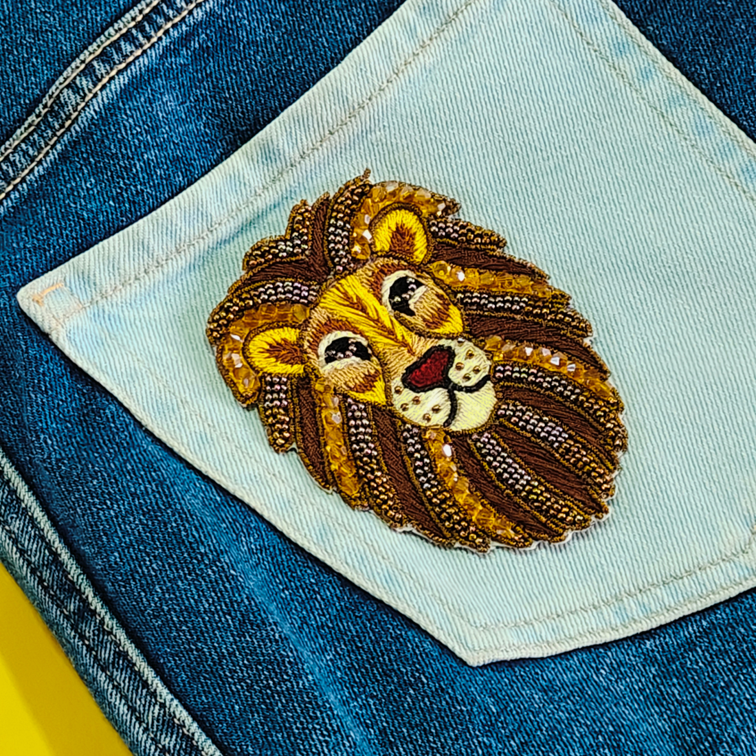 Regal Lion Face Embroidered Appliqué Patch