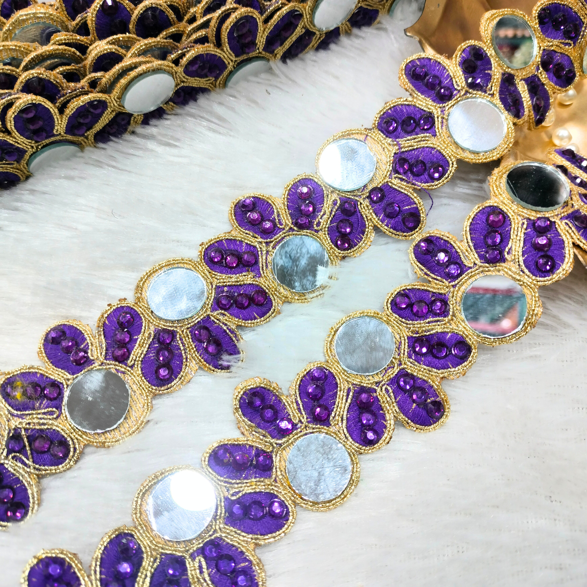 Purple Mirror Work Flower Lace