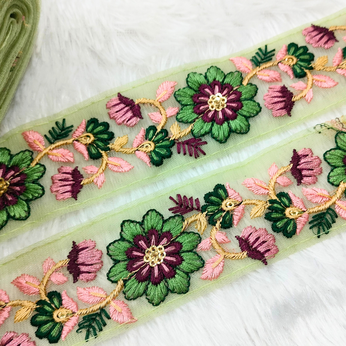 Floral Embroidered Net Lace Trim Border for Ethnic and Designer Wear