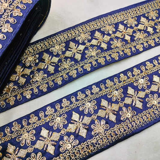 Navy Blue Fancy Embellished Trim