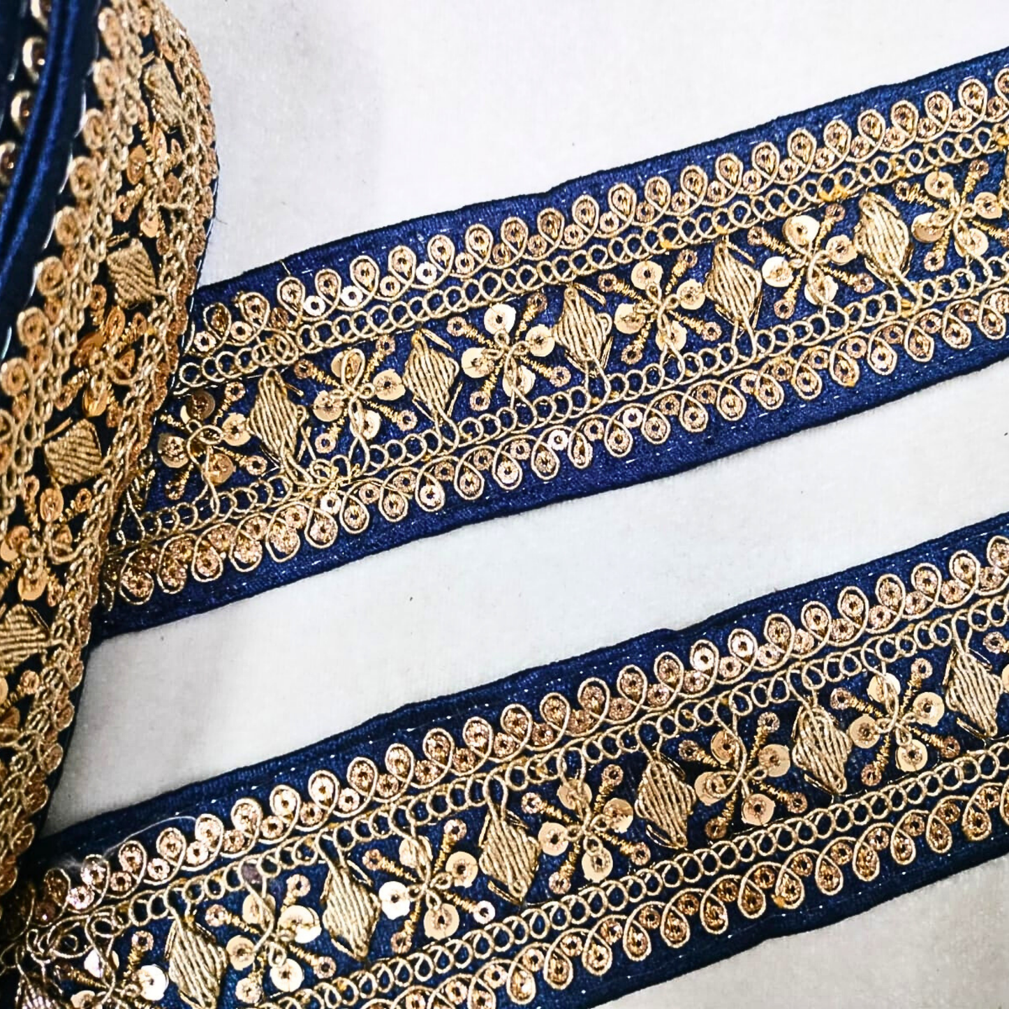 Navy Blue Fancy Sequin Work Trim