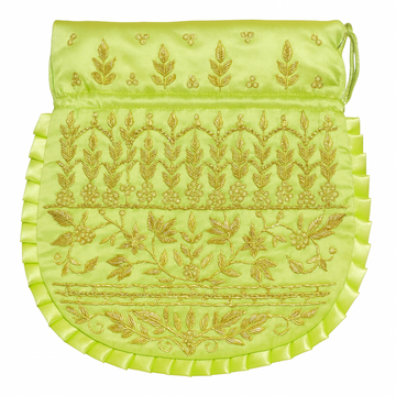 Lime Green Floral Zardozi Potli Bag