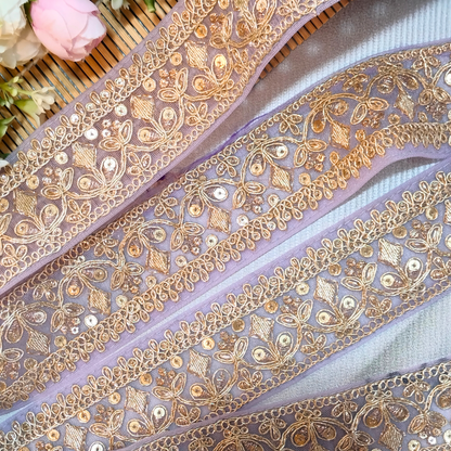 Lavender Fancy Zari Work Embroidered Border